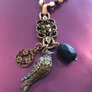 Bird, Stone, Floral pendant necklace